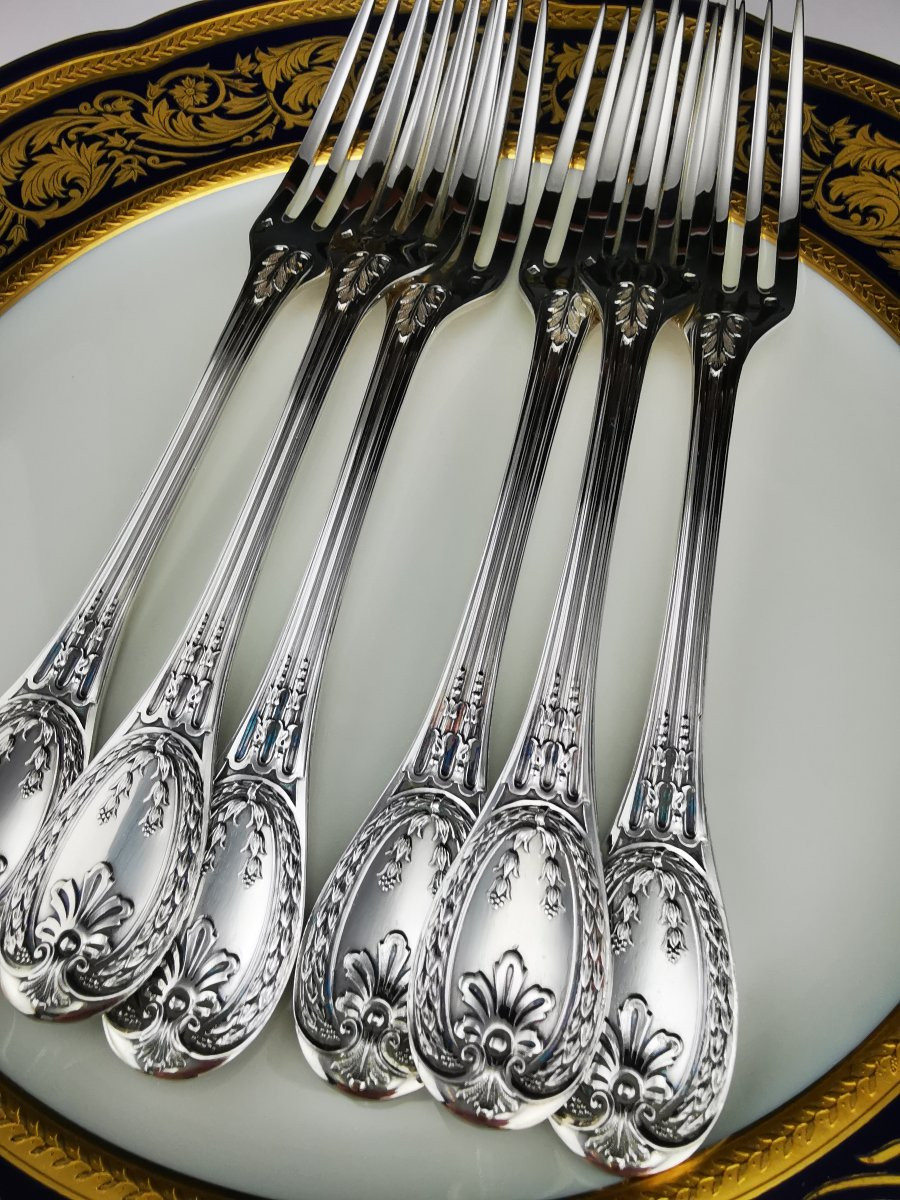 Odiot - "Louveciennes" - 6 Fourchettes à dessert (NEUF) - Argent Minerve-photo-2