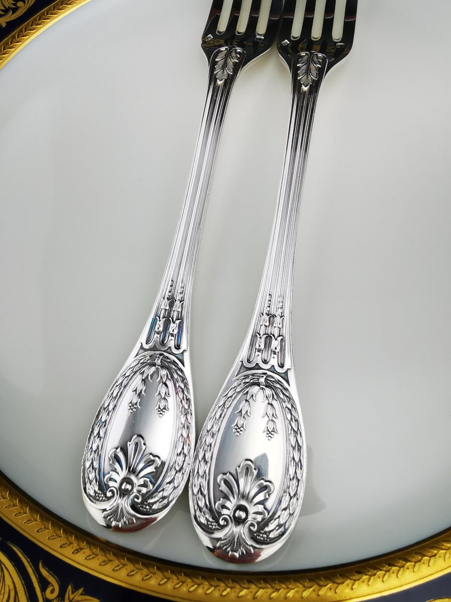 Odiot - "Louveciennes" - 6 Fourchettes à dessert (NEUF) - Argent Minerve-photo-4