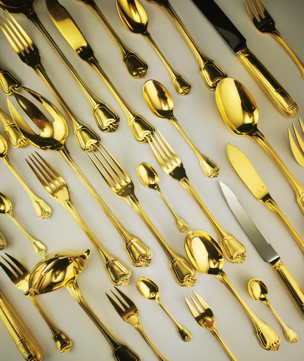 Christofle & Cardeilhac "Port Royal" - Argent Minerve Vermeil - Ménagère 12 pers (138 pcs)