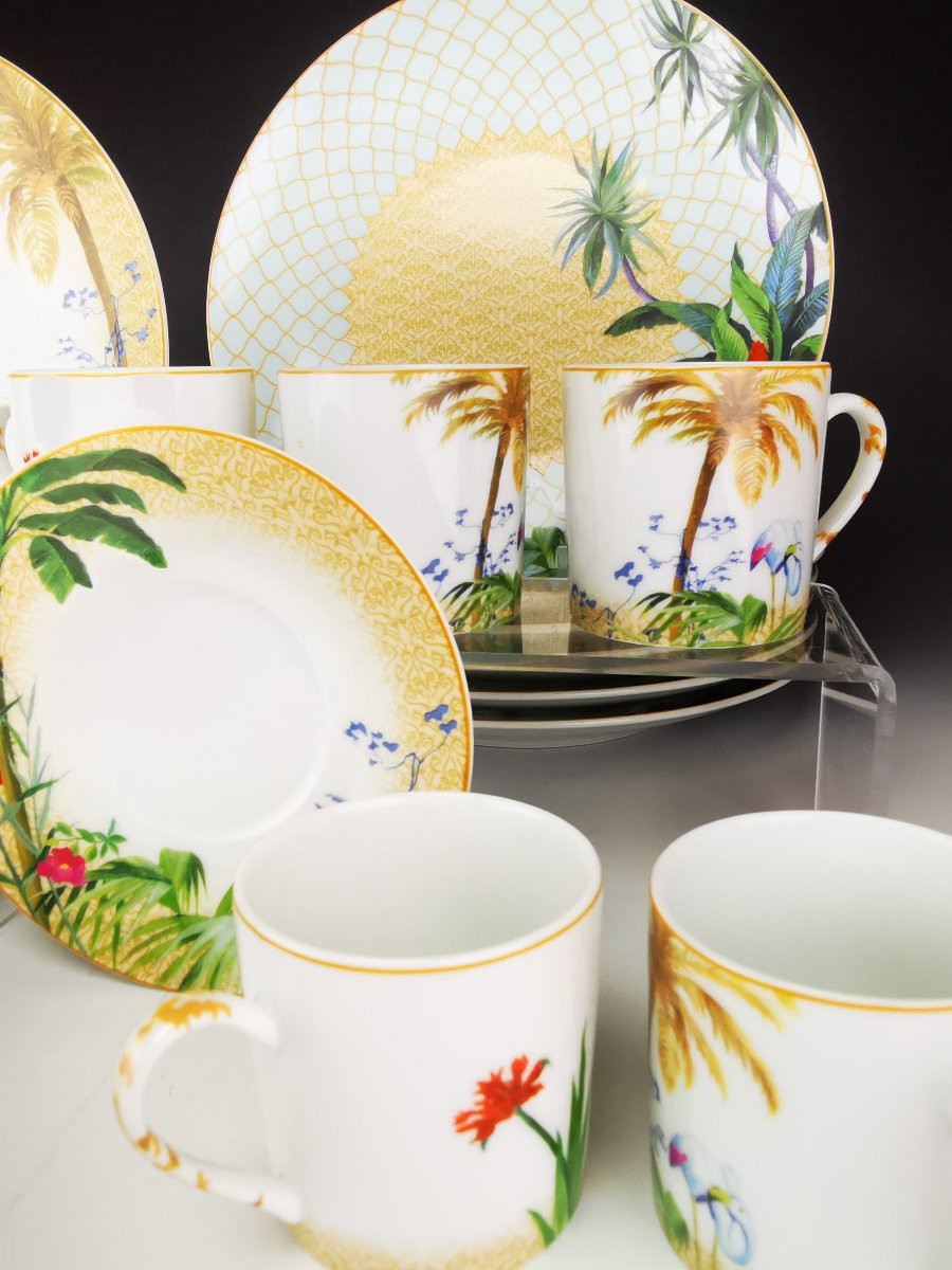 Bernardaud Limoges - "tropiques" Model - Coffee/dessert Service For 6 People-photo-4