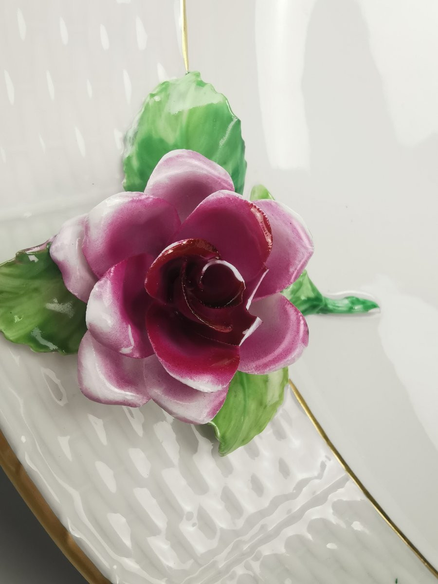 Raynaud - Limoges Porcelain - Tureen And Tray Decorated With Bas-relief Flowers-photo-6