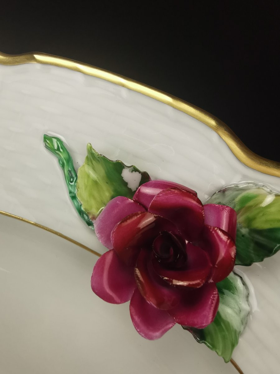 Raynaud - Limoges Porcelain - Tureen And Tray Decorated With Bas-relief Flowers-photo-8