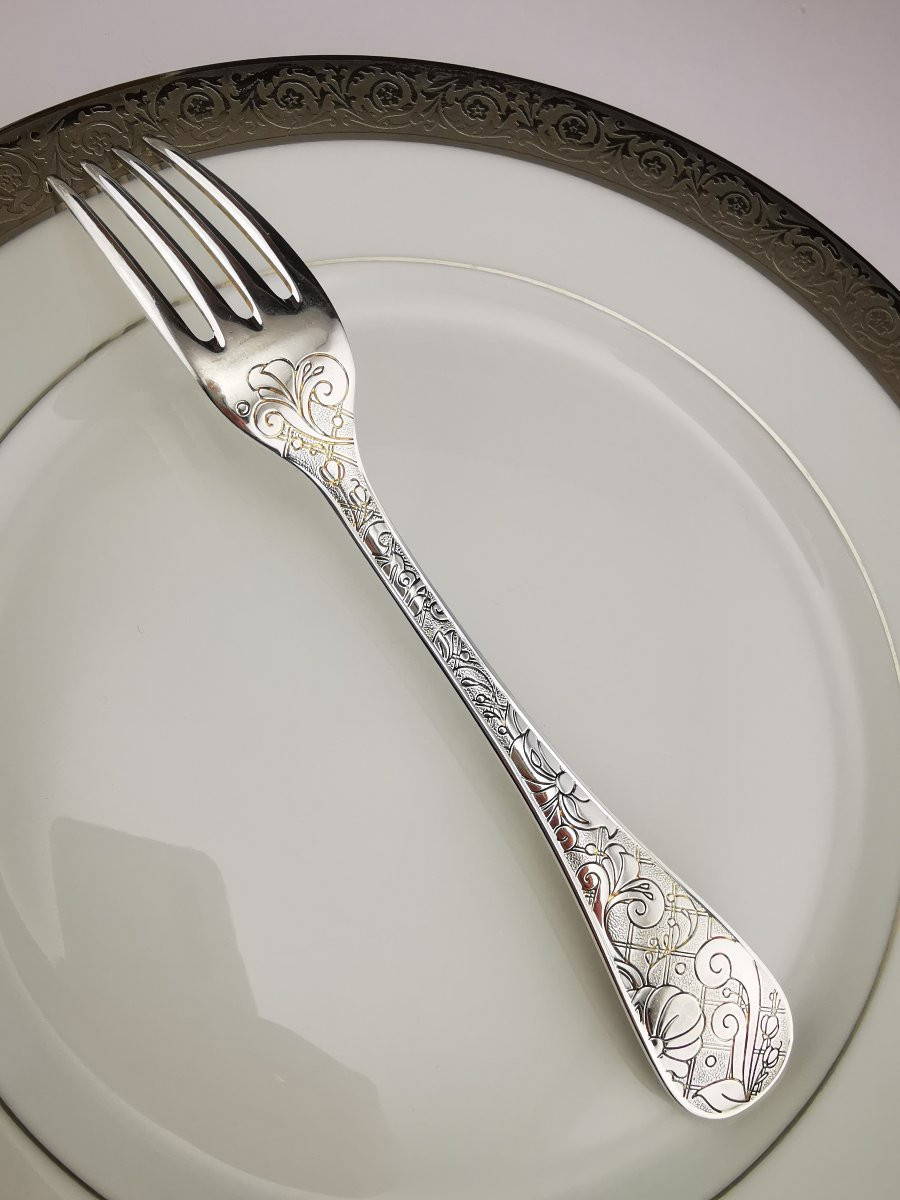 Christofle "jardin d'Eden" - 1 Table Fork 20.5 Cm - Silver-plated Metal - (several Available)-photo-4