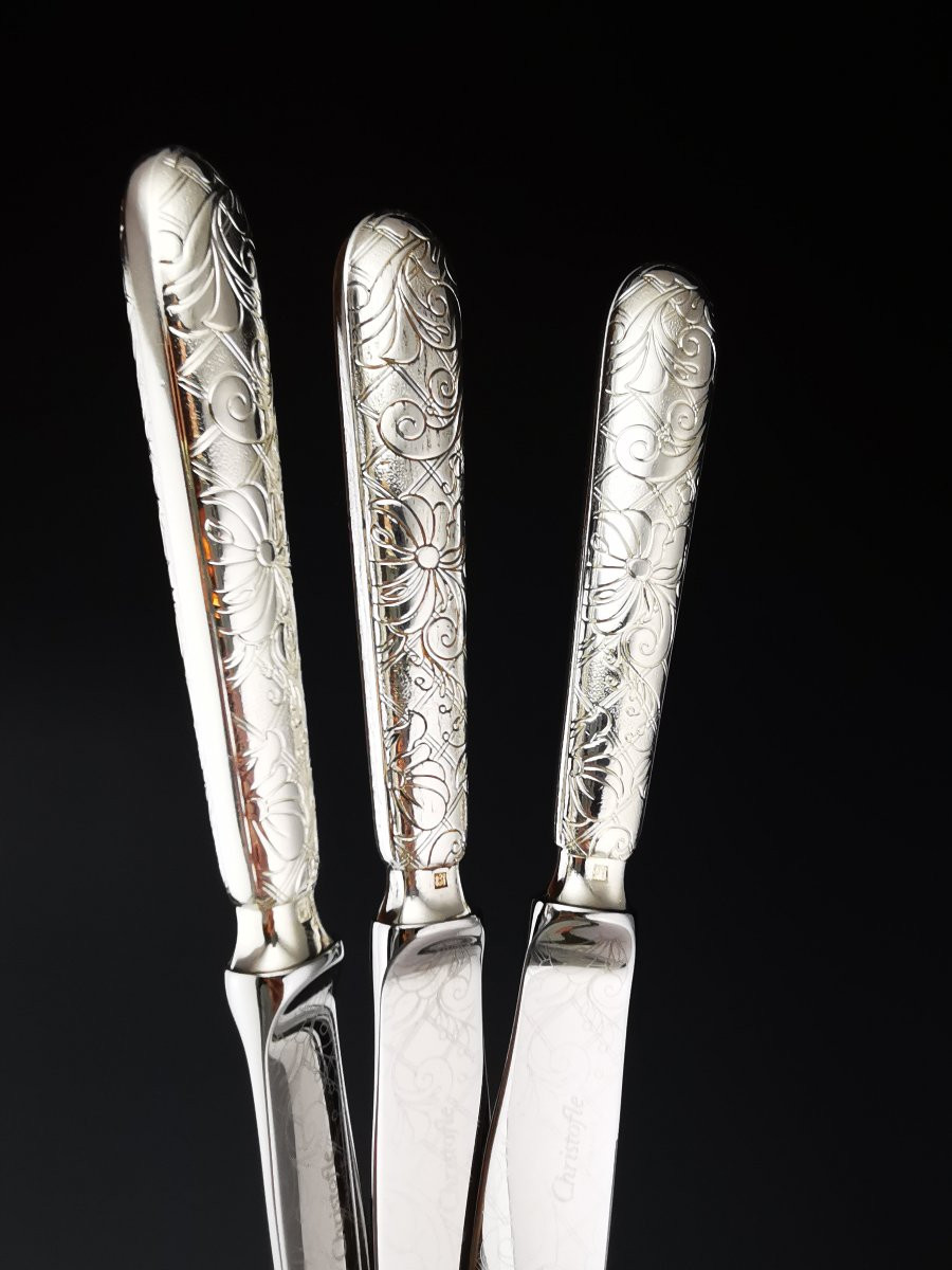 Christofle "jardin d' Eden" - 1 Table Knife 24.5 Cm - Silver-plated Metal - (several Available)-photo-1