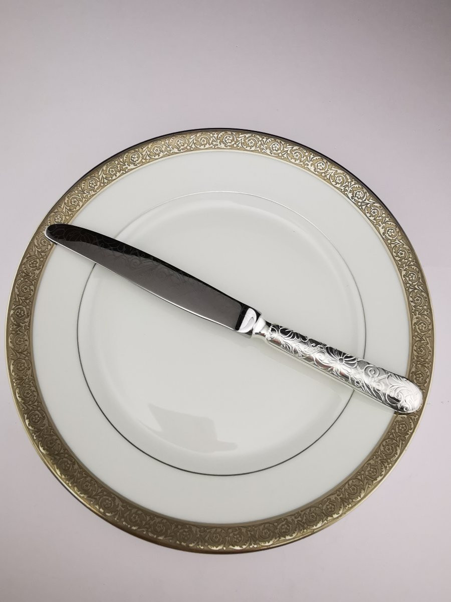 Christofle "jardin d' Eden" - 1 Table Knife 24.5 Cm - Silver-plated Metal - (several Available)-photo-2
