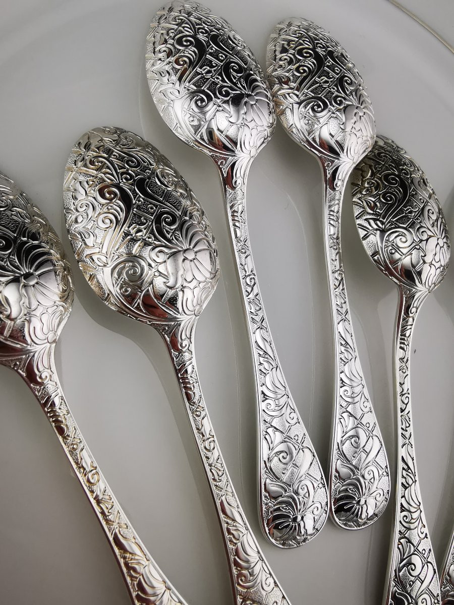 CHRISTOFLE "Jardin d'Eden" - 1 cuillère à expresso 10 cm - Métal argenté - (plusieurs dispo)-photo-4