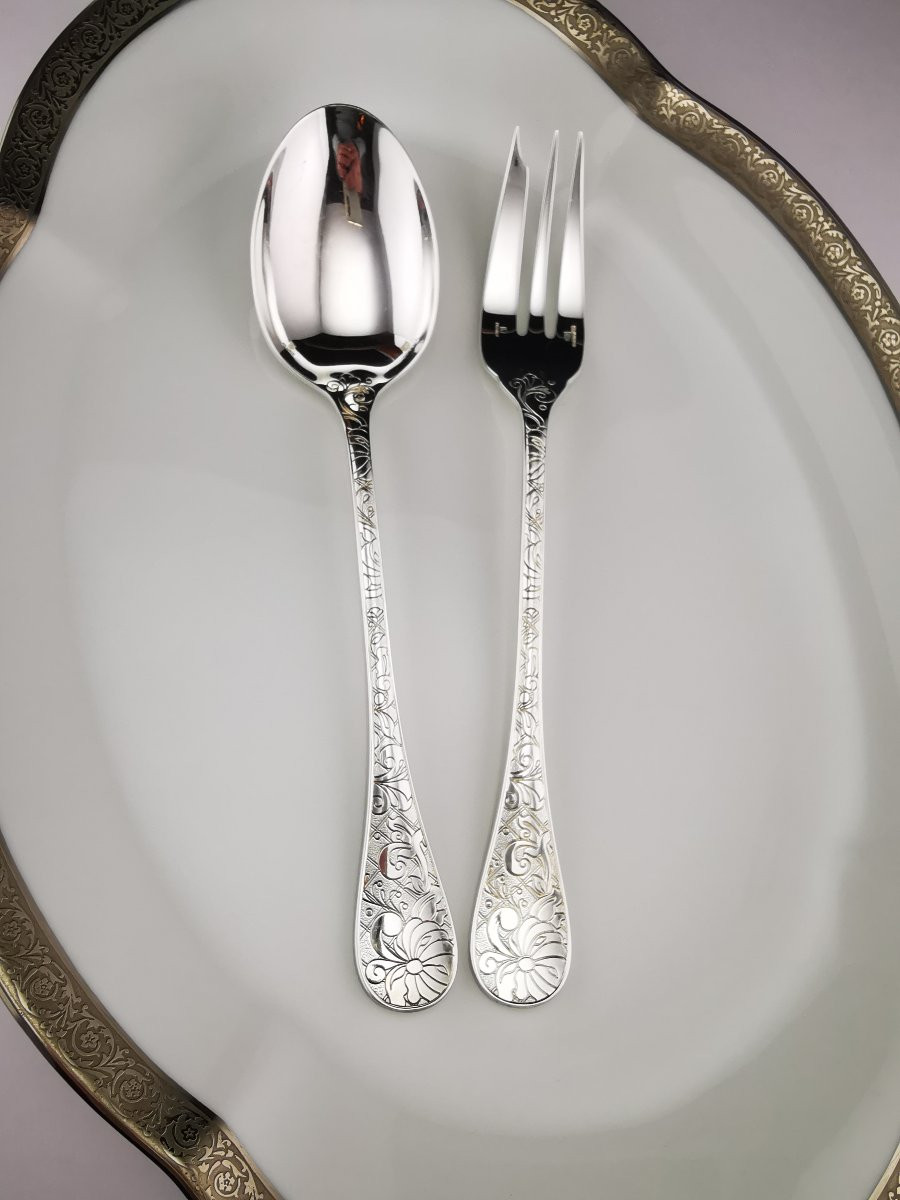 Christofle "jardin d' Eden" - 2-piece Serving Set - Silver Plated -photo-2