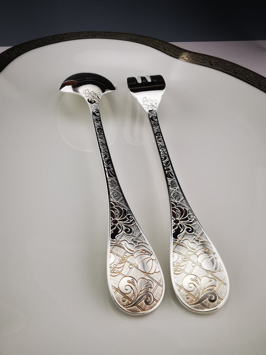 Christofle "jardin d' Eden" - 2-piece Serving Set - Silver Plated -photo-3