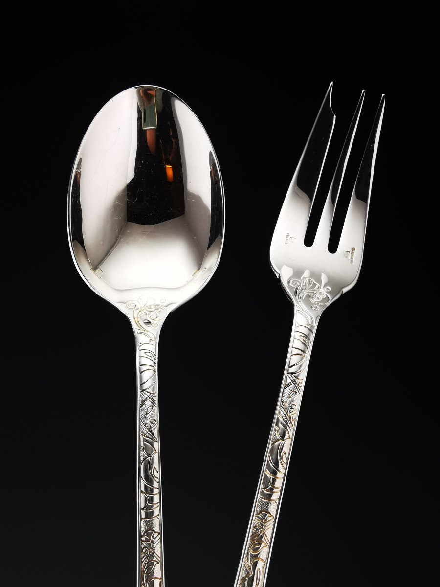 Christofle "jardin d' Eden" - 2-piece Serving Set - Silver Plated -photo-4