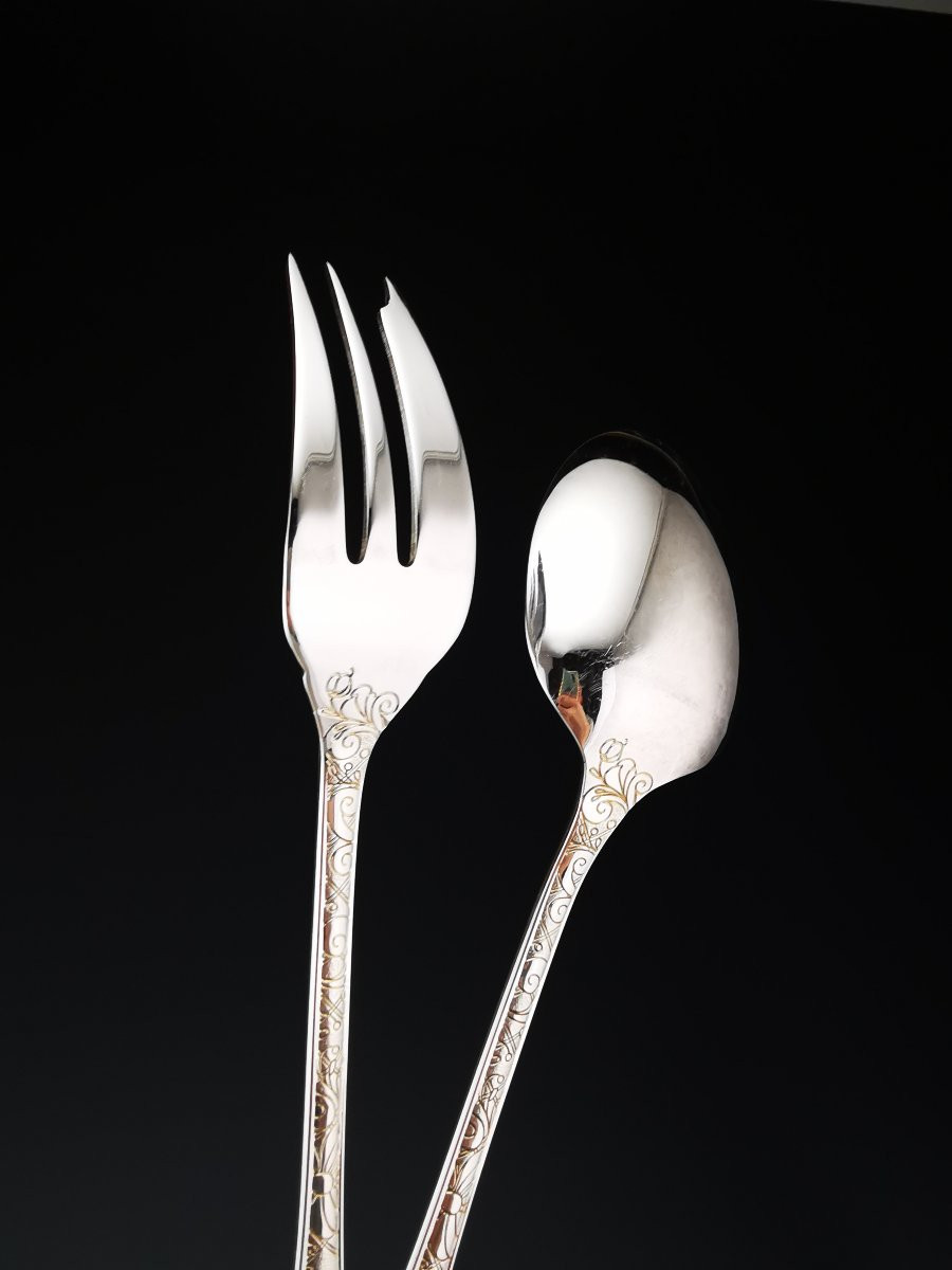 Christofle "jardin d' Eden" - 2-piece Serving Set - Silver Plated -photo-5