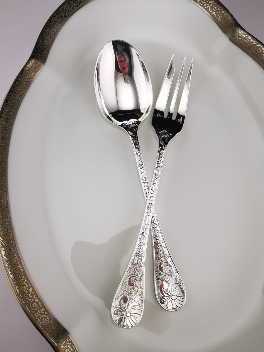 Christofle "jardin d' Eden" - 2-piece Serving Set - Silver Plated 