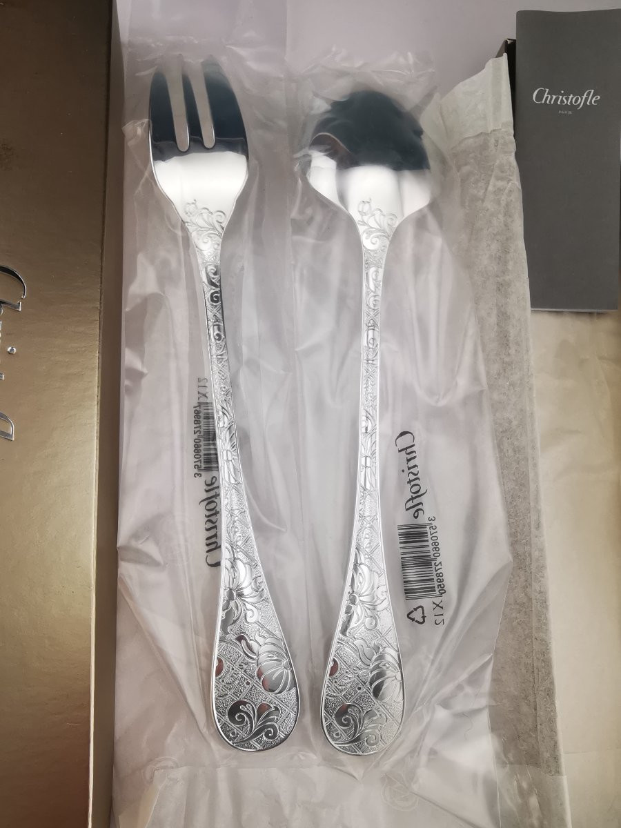 Christofle "jardin d' Eden" - 1 Serving Set (2 Pieces) - Silver Plated(new) (several Available)-photo-4