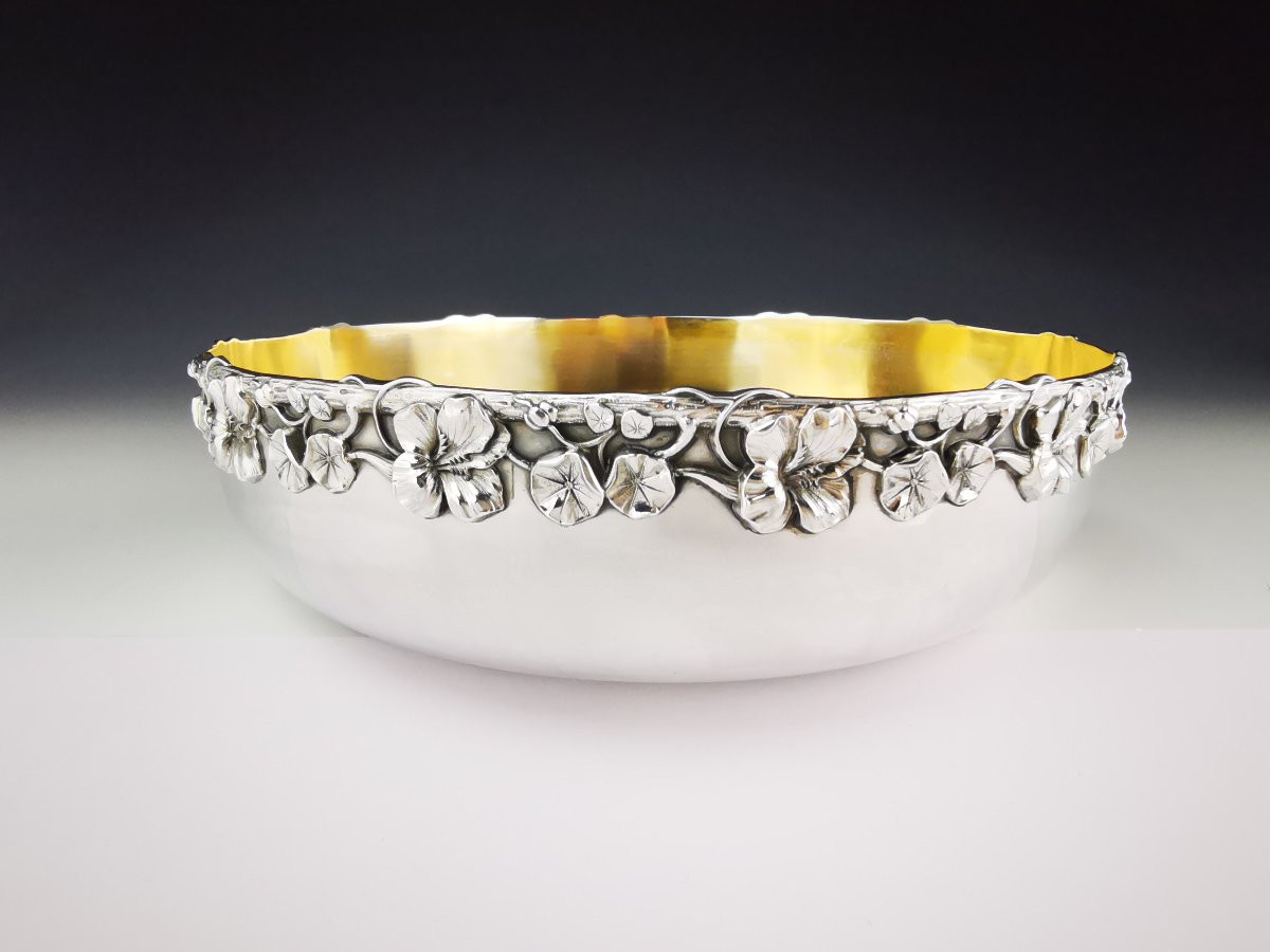 Jatte / Coupe en argent massif – Art Nouveau – Minerve 1er titre – Décor floral-photo-1