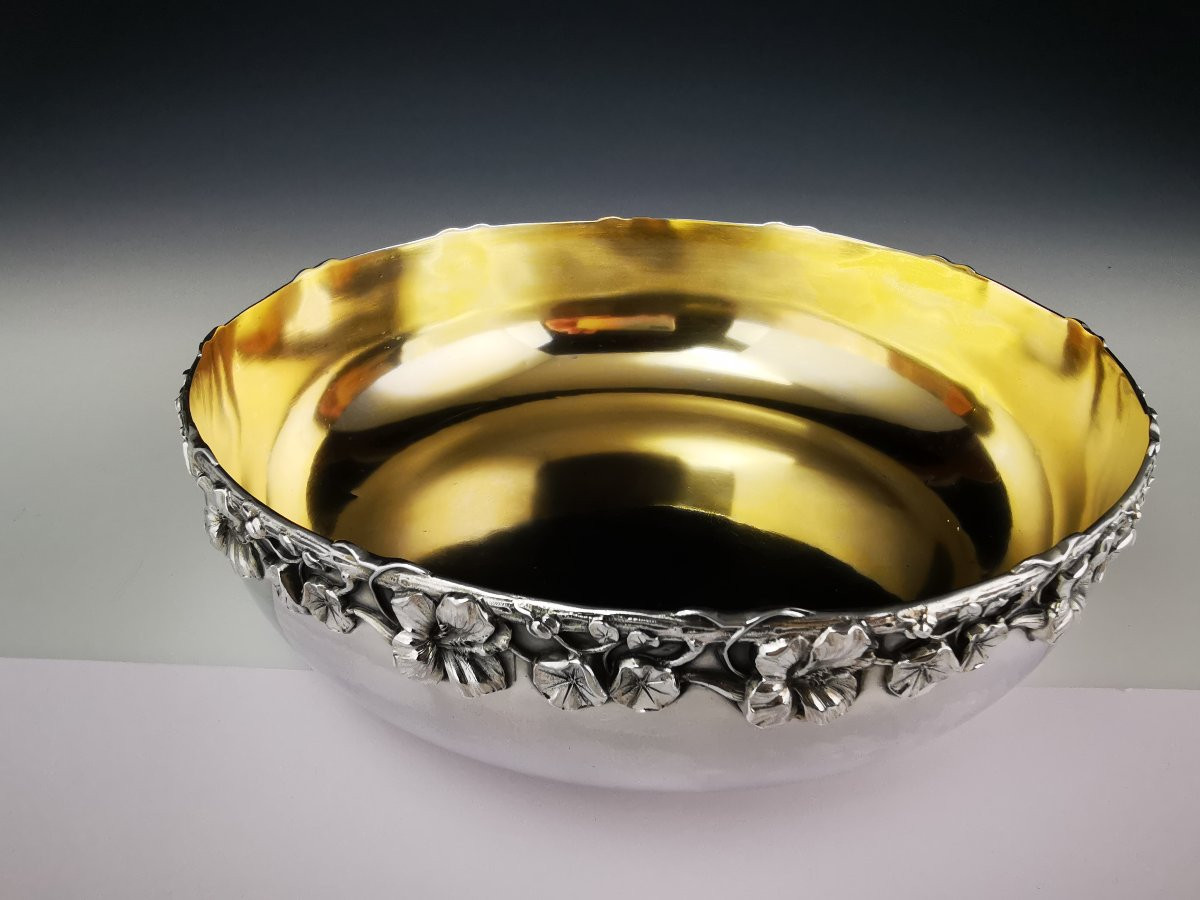 Jatte / Coupe en argent massif – Art Nouveau – Minerve 1er titre – Décor floral-photo-4