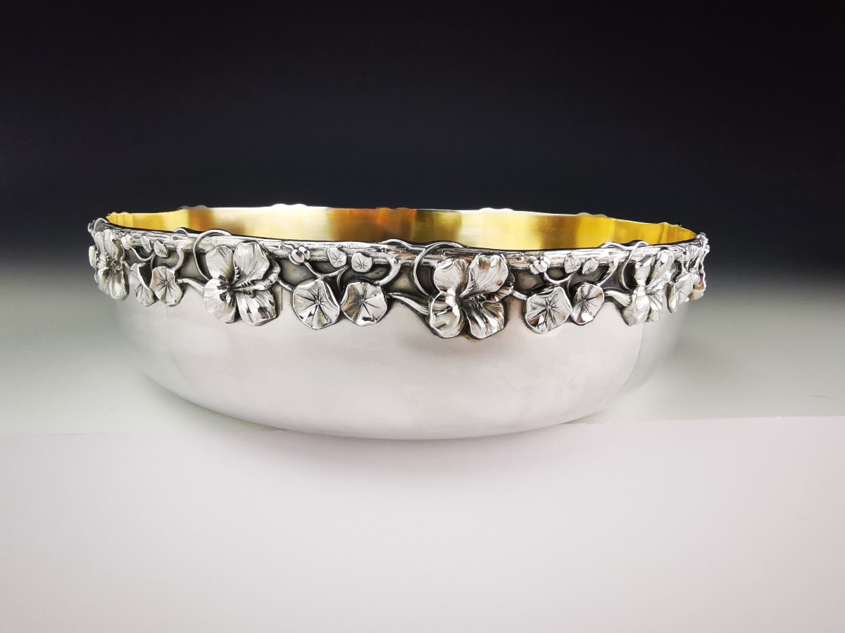 Jatte / Coupe en argent massif – Art Nouveau – Minerve 1er titre – Décor floral