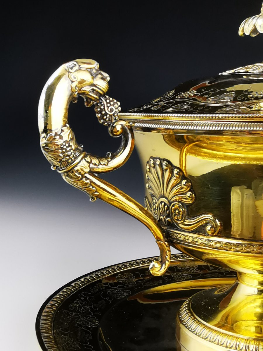 Sucrier couvert en argent massif vermeil - Époque Restauration / Empire-photo-3