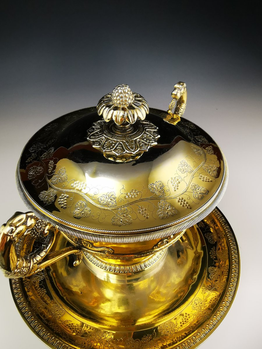 Sucrier couvert en argent massif vermeil - Époque Restauration / Empire-photo-1