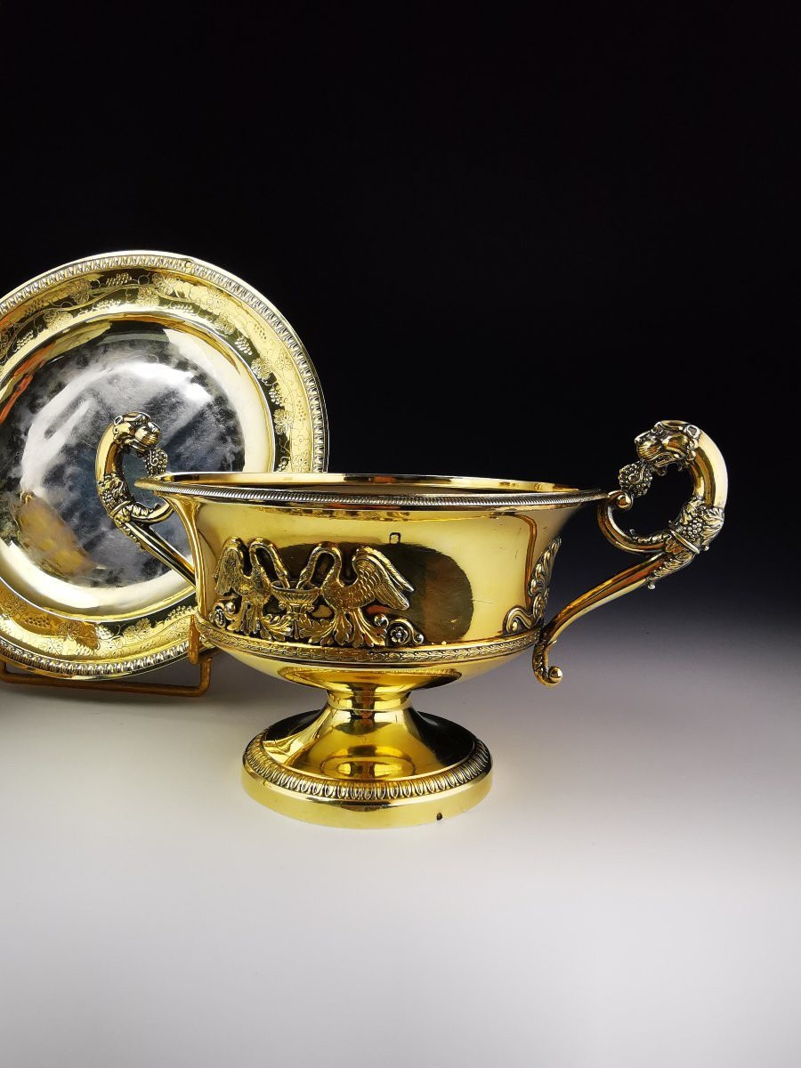 Sucrier couvert en argent massif vermeil - Époque Restauration / Empire-photo-2