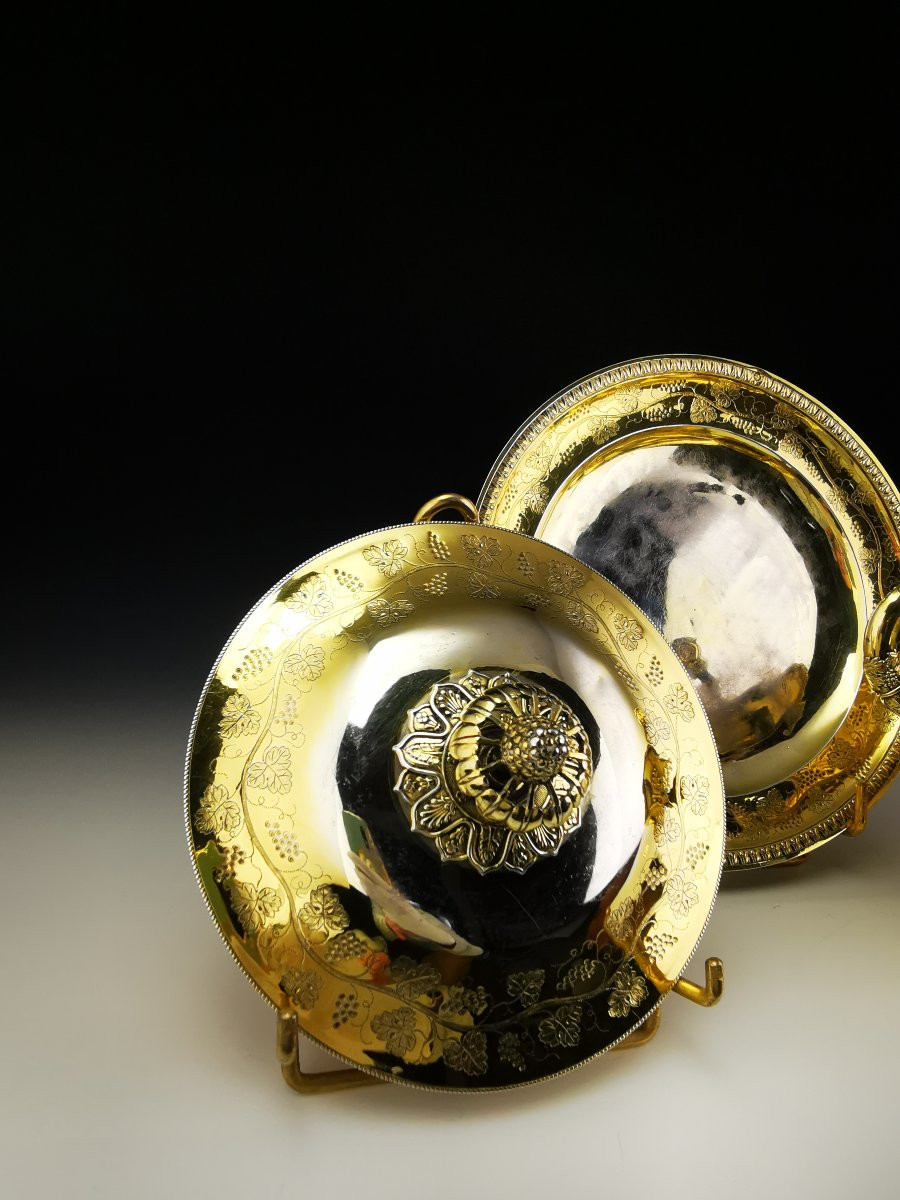 Sucrier couvert en argent massif vermeil - Époque Restauration / Empire-photo-3
