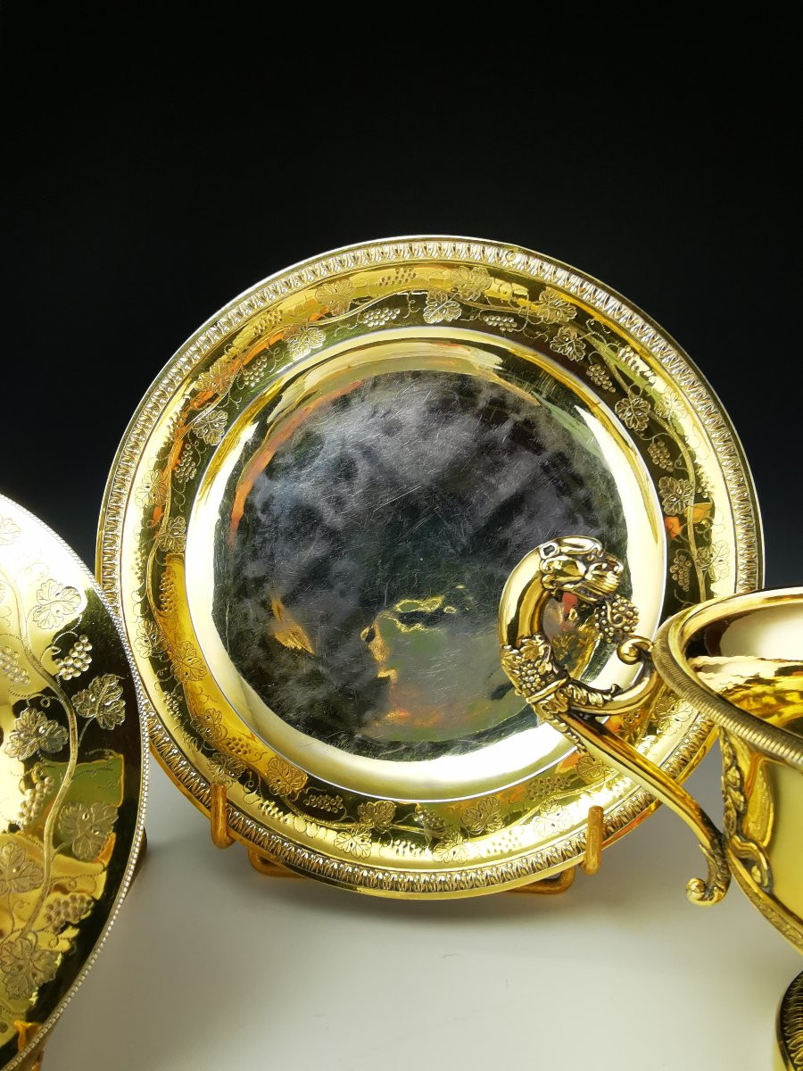 Sucrier couvert en argent massif vermeil - Époque Restauration / Empire-photo-4