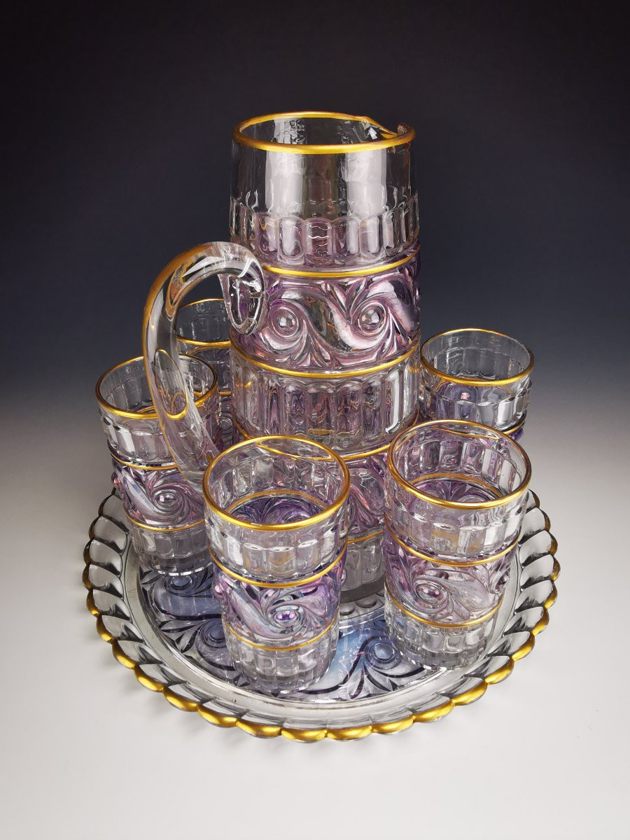 Baccarat - Service à Orangeade modèle "Russe" - Violet et Or-photo-2