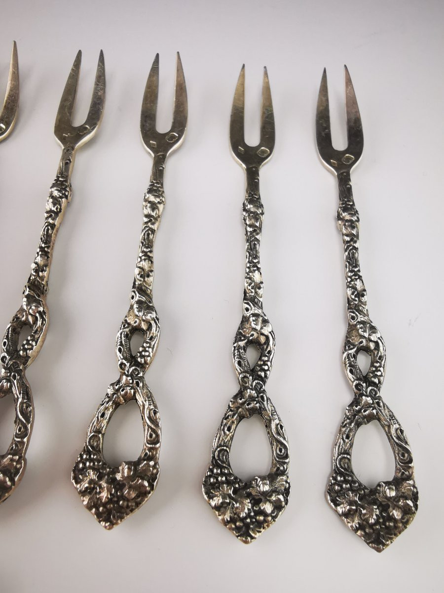 A. Vaguer - 12 Minerva Silver Seafood Forks With Marine Decoration-photo-2