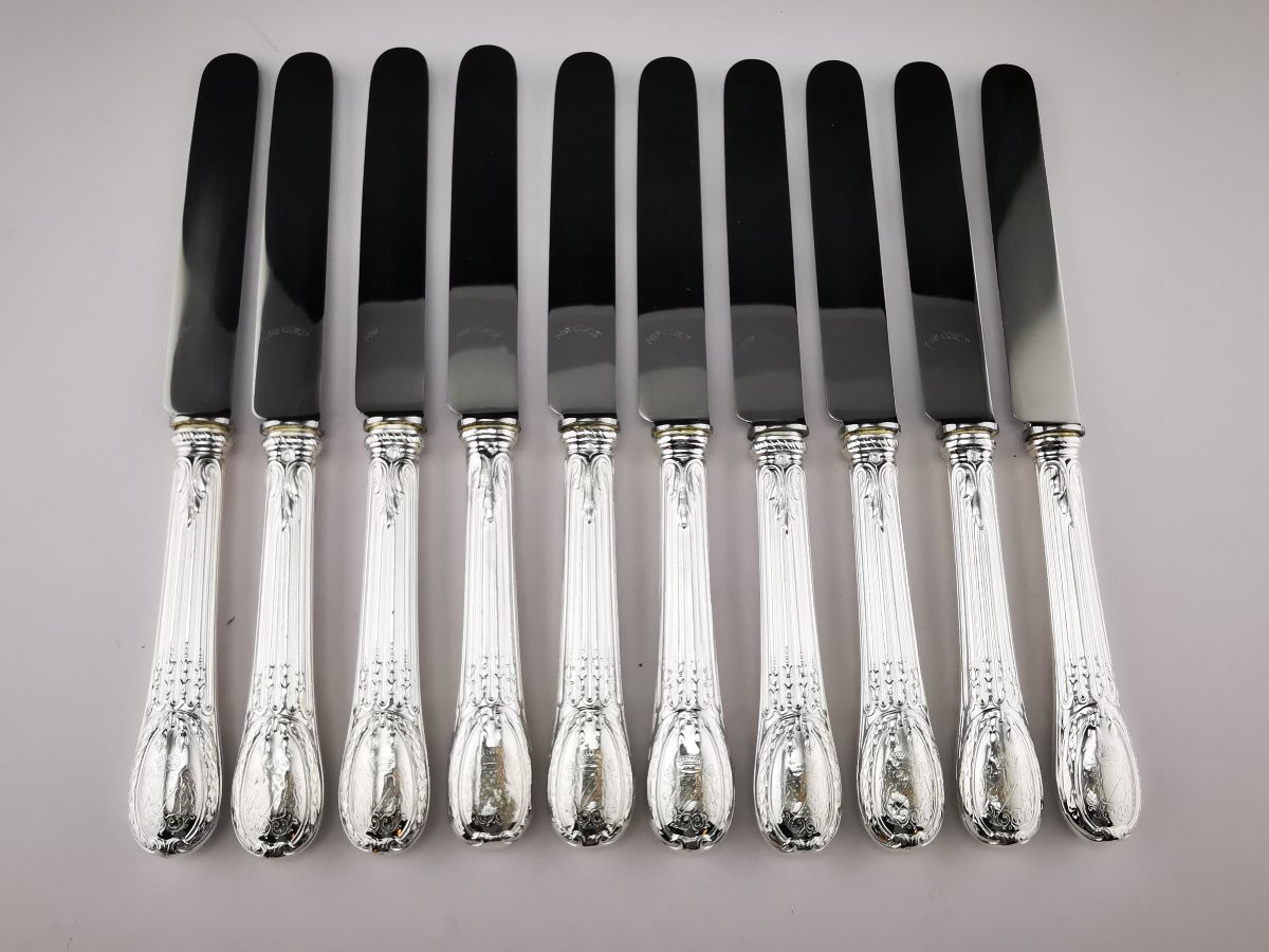 ODIOT - "Louveciennes" - Ménagère à dessert en Argent Massif - 10 pers (54 pcs) -photo-5