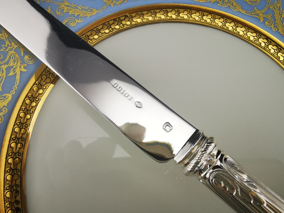 Odiot - "louveciennes" - 4 Dessert Knives (silver Blade) - Minerva Silver - De Foy Family-photo-3