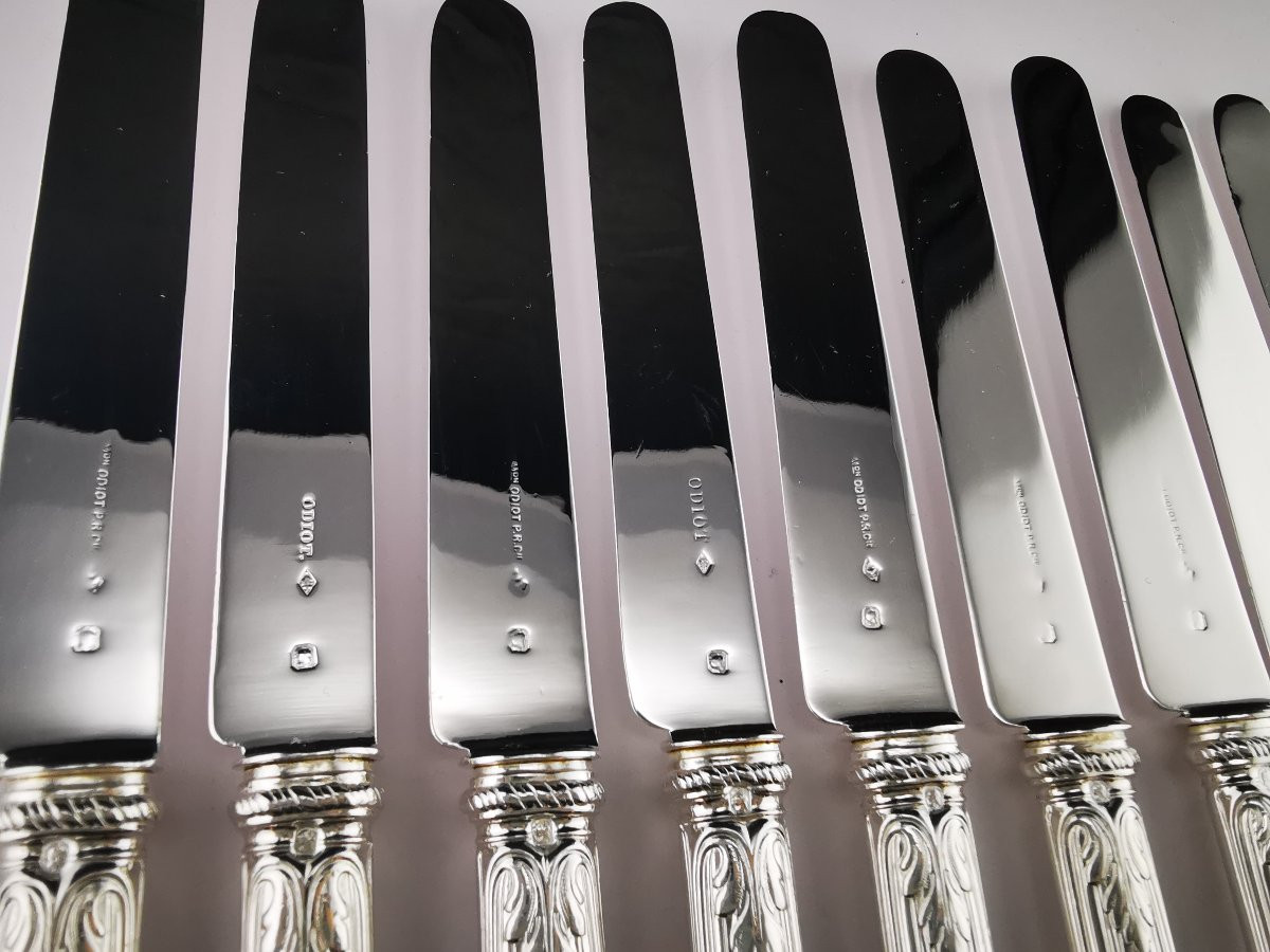 Odiot - "louveciennes" - 4 Dessert Knives (silver Blade) - Minerva Silver - De Foy Family-photo-4