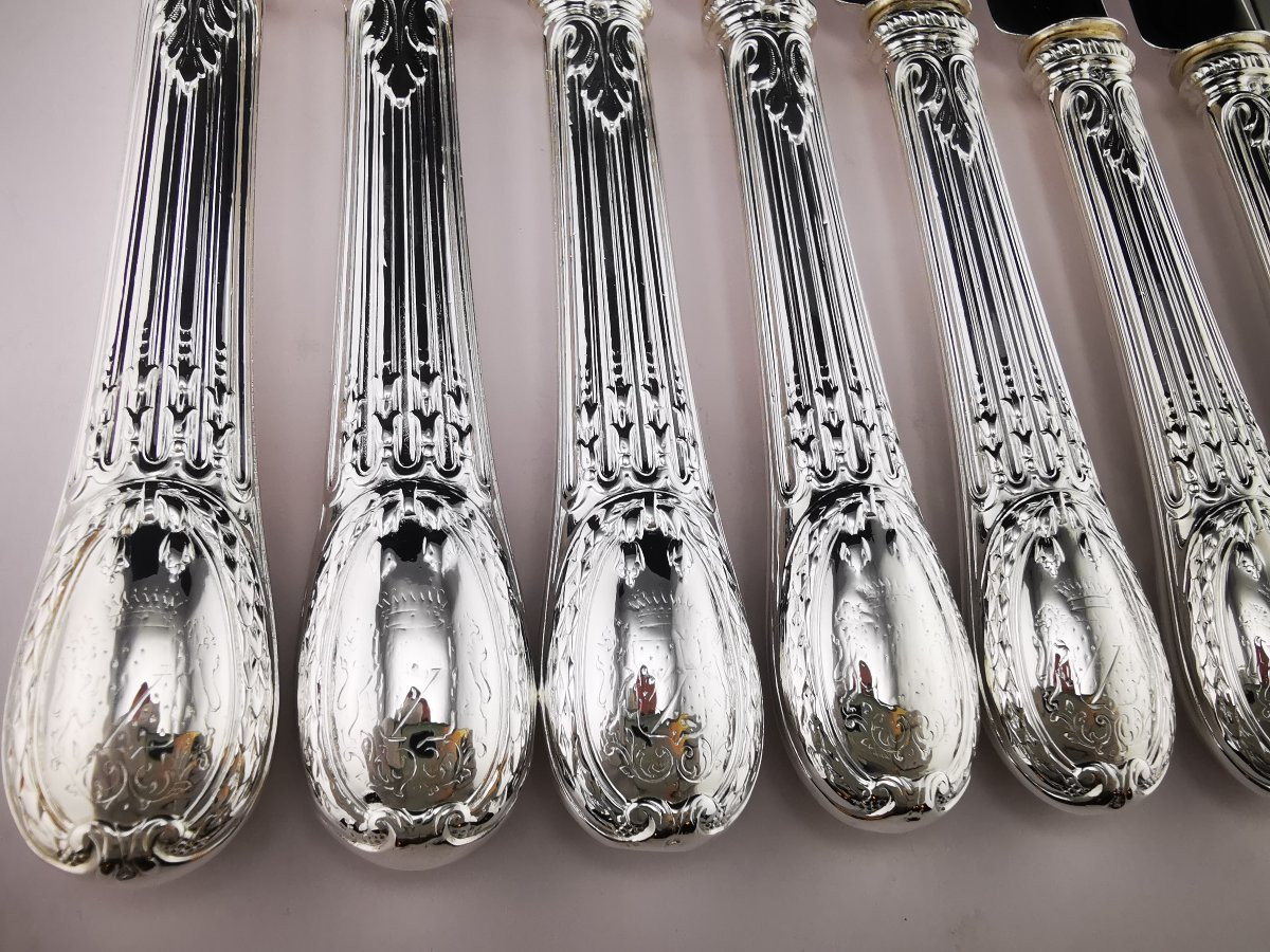 Odiot - "louveciennes" - 4 Dessert Knives (silver Blade) - Minerva Silver - De Foy Family-photo-1
