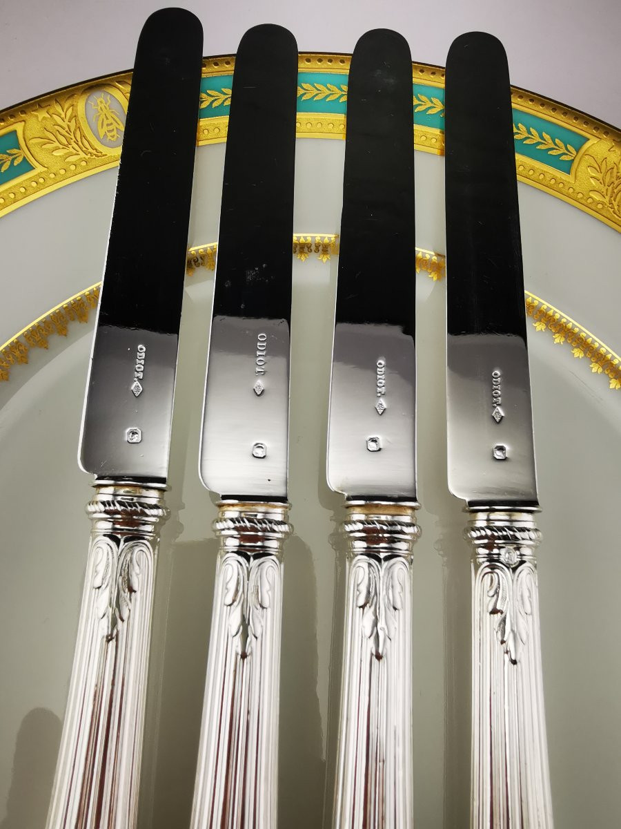 Odiot - "louveciennes" - 4 Dessert Knives (silver Blade) - Minerva Silver - De Foy Family-photo-3