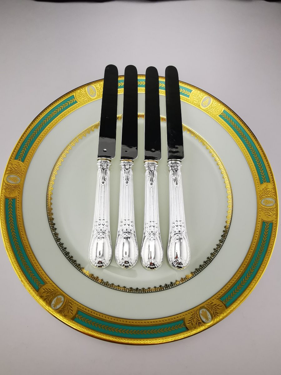 Odiot - "louveciennes" - 4 Dessert Knives (silver Blade) - Minerva Silver - De Foy Family-photo-5