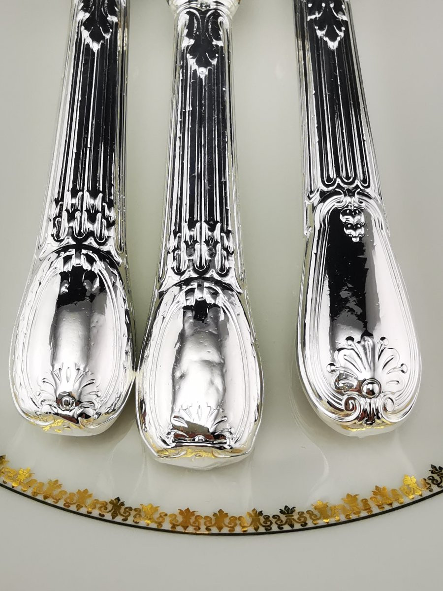 Odiot - "louveciennes" - 3 Dessert Knives (steel Blade) - Minerva Silver - De Foy Family-photo-6
