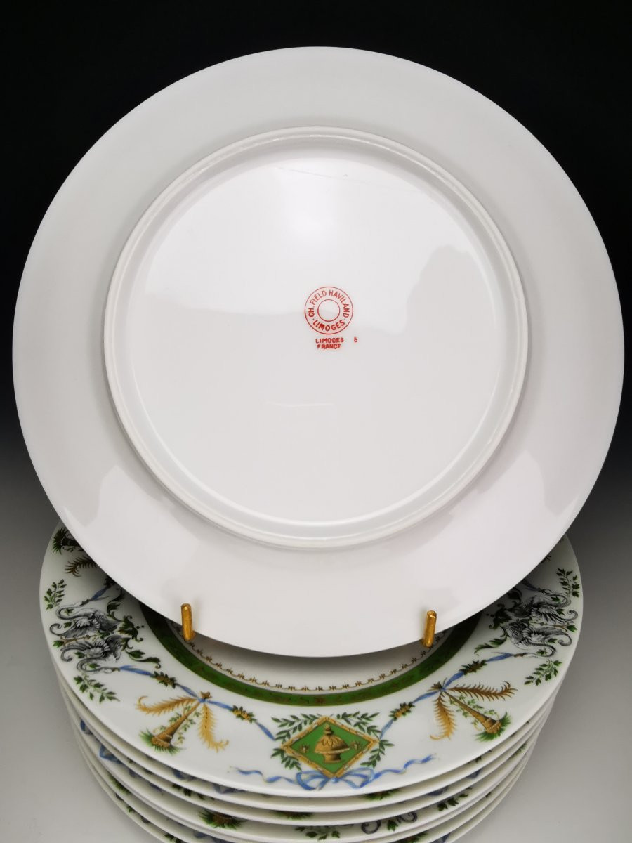Haviland & Parlon - "Cygnes" - 8 Assiettes de Table Ø 25,5 cm - Etat parfait-photo-4