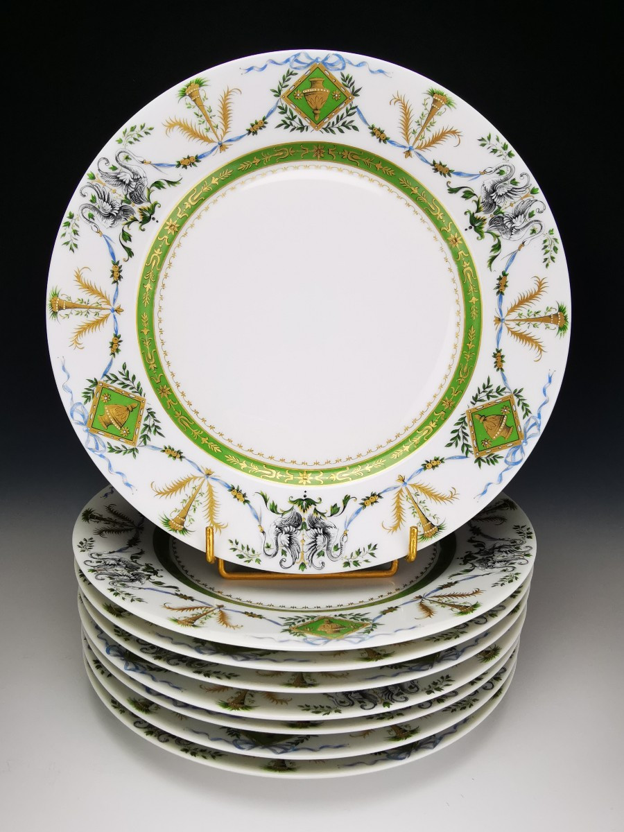 Haviland & Parlon - "Cygnes" - 8 Assiettes de Table Ø 25,5 cm - Etat parfait