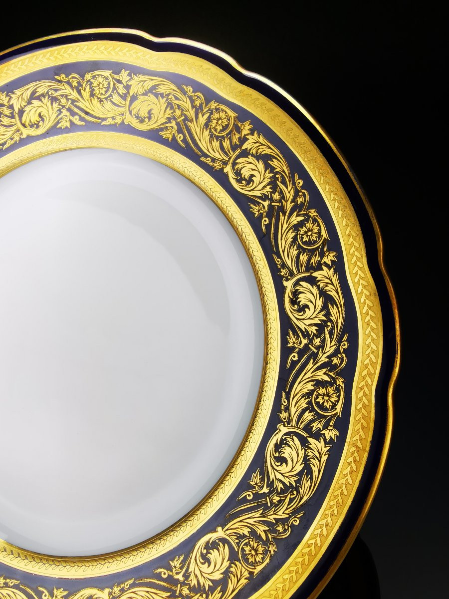 Bernardaud "vendôme" Blue - 7 Dessert Plates - Limoges Gold-photo-3