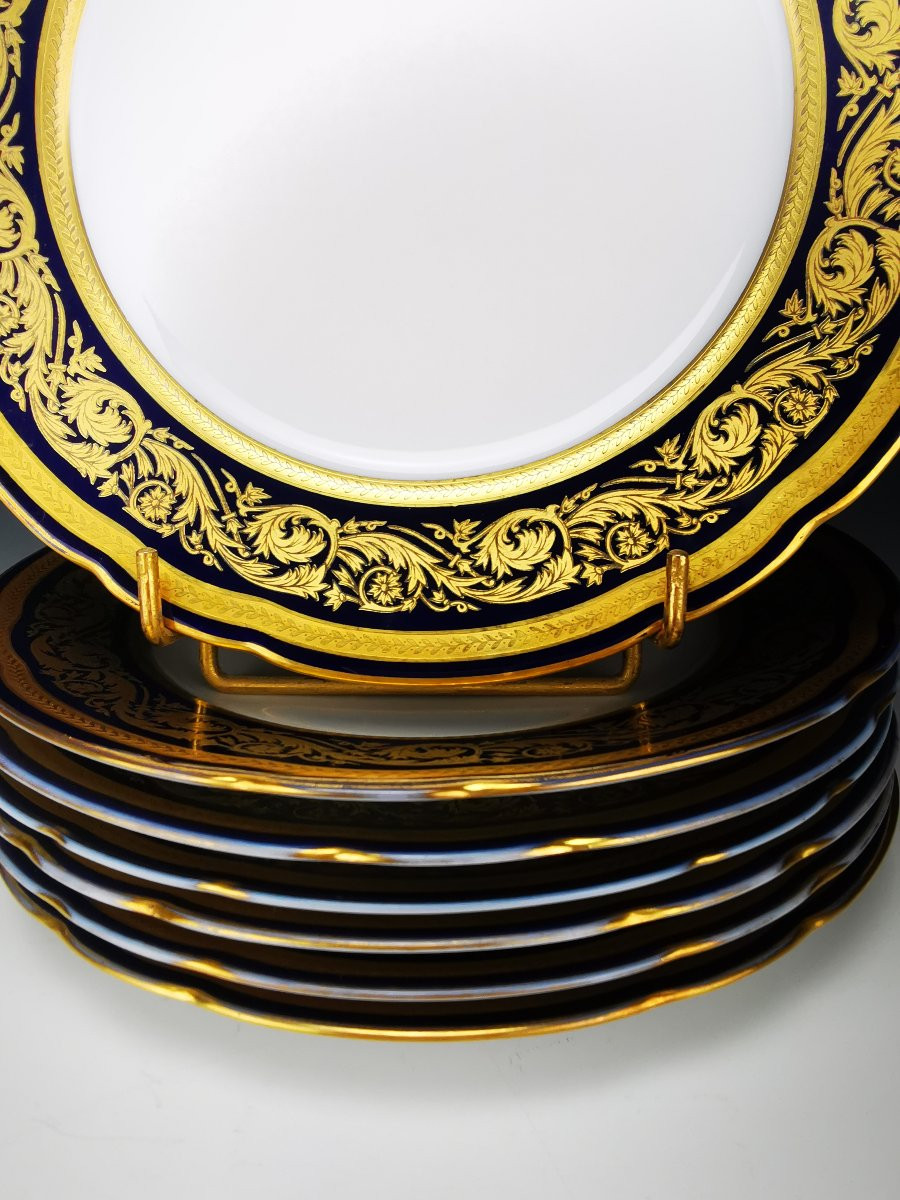 Bernardaud "vendôme" Blue - 7 Dessert Plates - Limoges Gold-photo-4