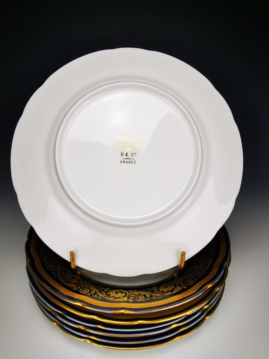 Bernardaud "vendôme" Blue - 7 Dessert Plates - Limoges Gold-photo-1
