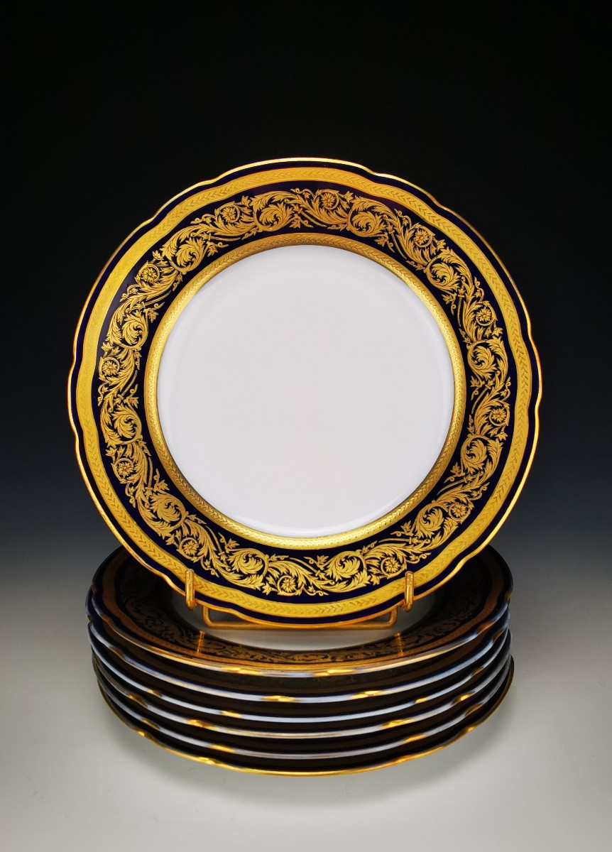 Bernardaud "vendôme" Blue - 7 Dessert Plates - Limoges Gold