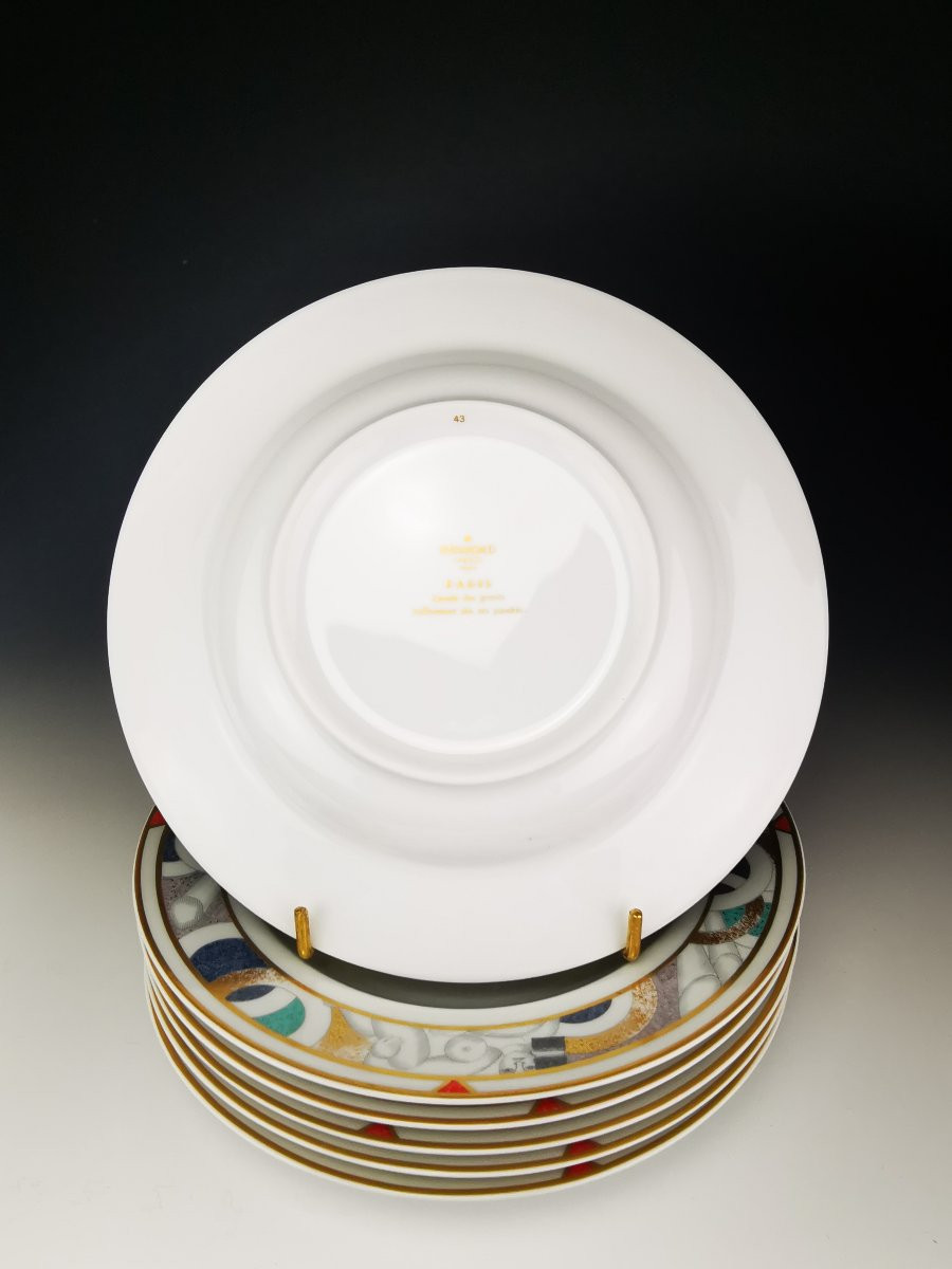 Bernardaud Limoges – Set Of 6 Flat Hollow “paris” Model - ø 22 Cm (12 Available)-photo-4