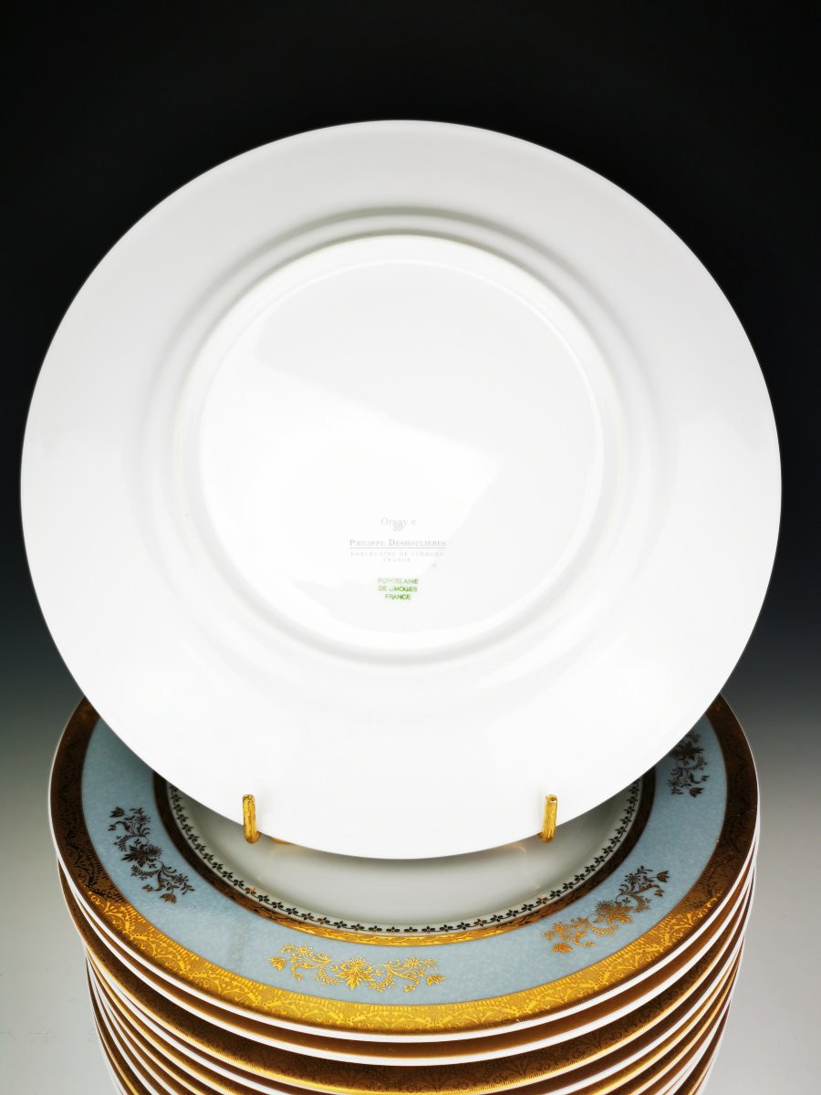 Philippe DESHOULIERES - "ORSAY gris ciel" -12 Assiettes de Table Ø 26,5 cm-photo-1