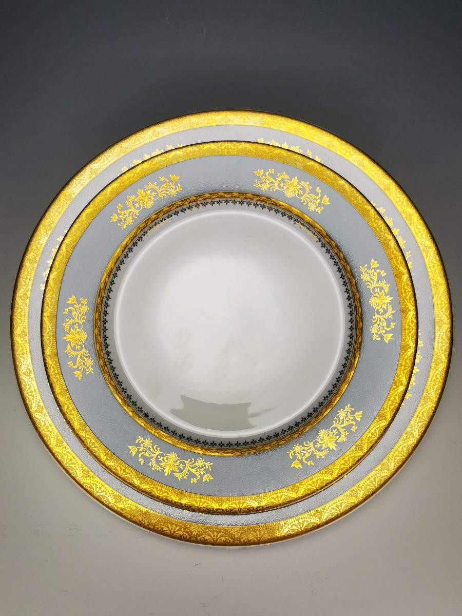 Philippe DESHOULIERES - "ORSAY gris ciel" -12 Assiettes de Table Ø 26,5 cm-photo-3