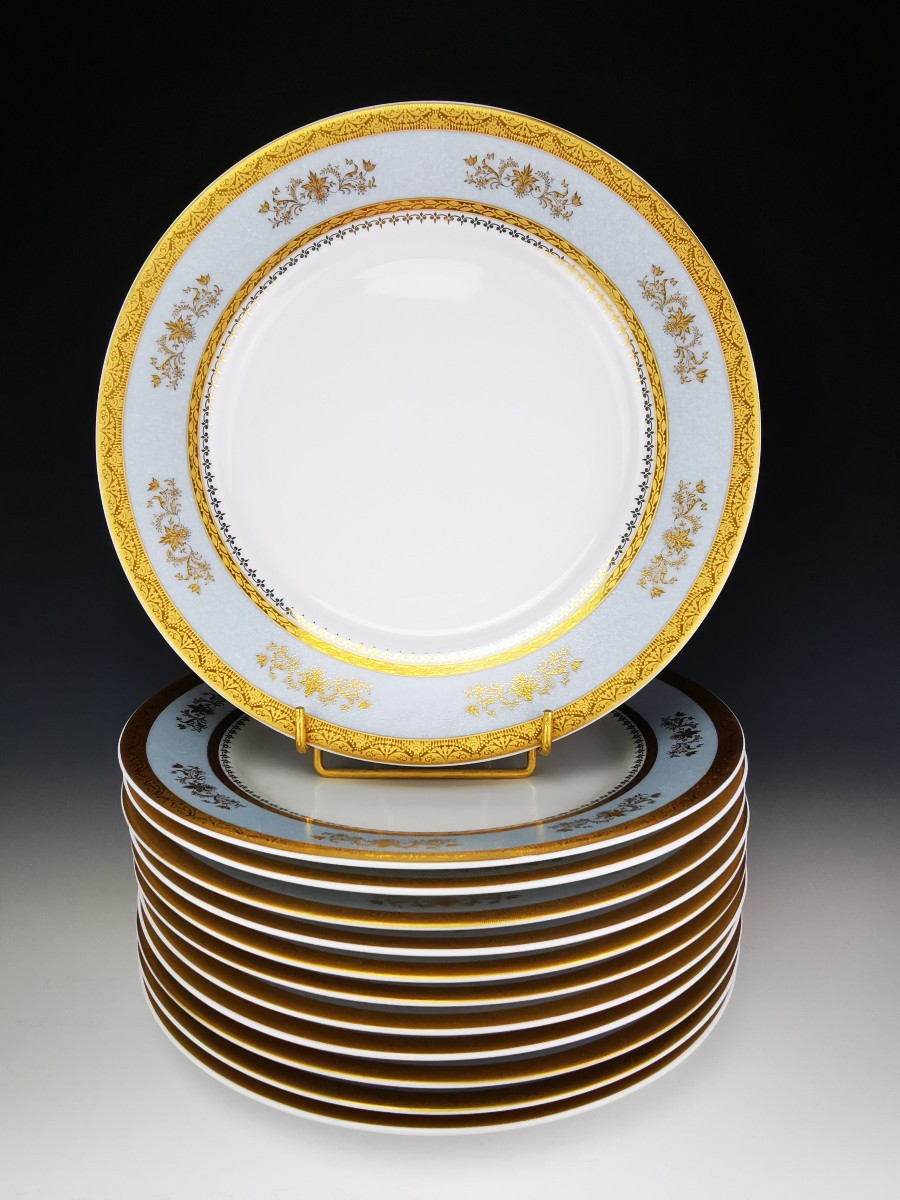 Philippe DESHOULIERES - "ORSAY gris ciel" -12 Assiettes de Table Ø 26,5 cm