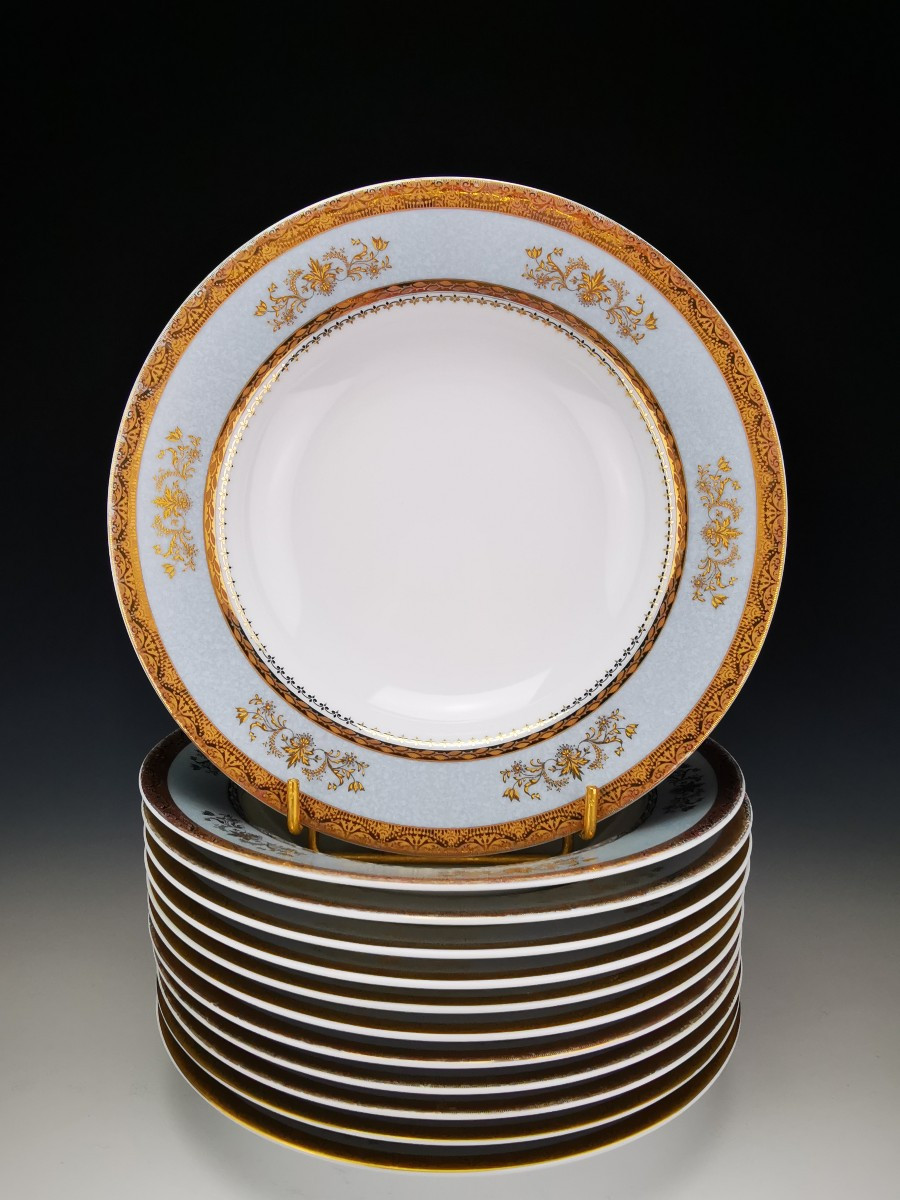 Philippe Deshoulieres - "orsay Sky Grey" - 12 Rimmed Soup Plates ø 22 Cm