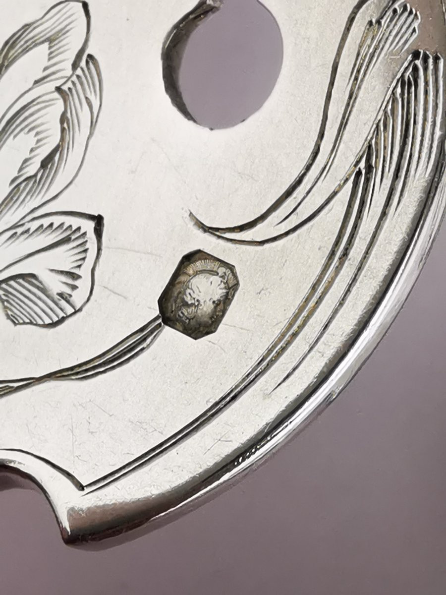 HENIN &amp; Cie - IRIS mod&egrave;le Art Nouveau - 6 Couverts &agrave; poisson argent Minerve 1er titre-photo-2
