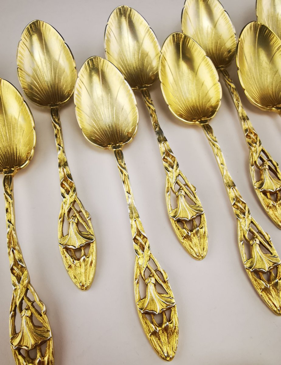 P. Canaux - Floral Tea Service - Art Nouveau - Silver Vermeil - 14 Pcs-photo-2