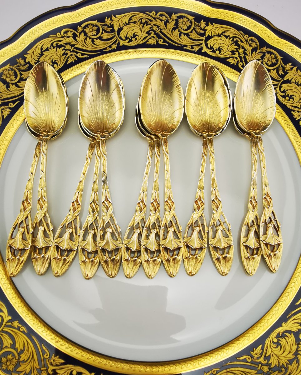 P. Canaux - Floral Tea Service - Art Nouveau - Silver Vermeil - 14 Pcs-photo-1
