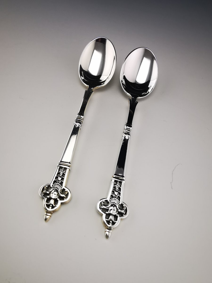 Christofle & Cardeilhac "Renaissance" - Paire De Cuillères À Café - argent 925-photo-2