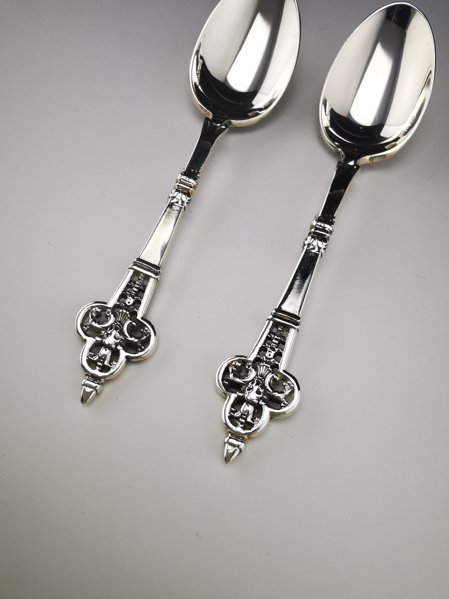 Christofle & Cardeilhac "Renaissance" - Paire De Cuillères À Thé- argent 925-photo-2
