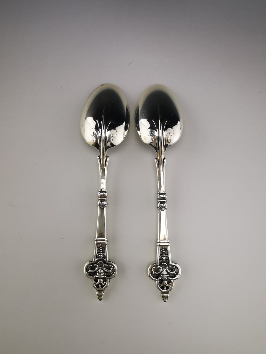 Christofle & Cardeilhac "Renaissance" - Paire De Cuillères À Thé- argent 925-photo-2